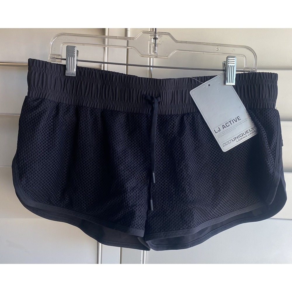 Lorna Jane Running Shorts Women M Ace Active Black mesh 021658 New With Tags